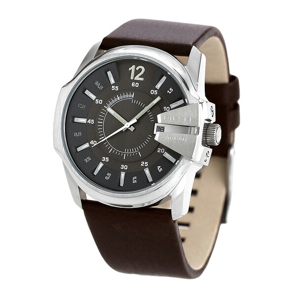 ディーゼル 時計 メンズ マスターチーフ デイト DIESEL 腕時計 ブランド MASTER CHIEF DZ1206 グレー×ダークブラウン 革ベルト ギフト プレゼント 実用的