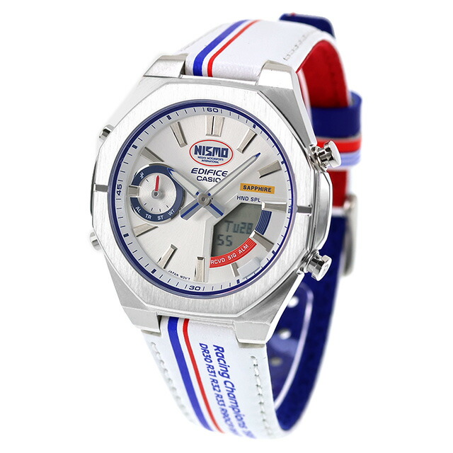 エディフィス EDIFICE クォーツ 電池式 ECB-S10NIS-7A NISMOヘリテージエディション 日産自動車 Bluetooth メンズ 腕時計 ブランド カシオ casio アナデジ シルバー ホワイト 白 おしゃれ 防水 文字盤 大きい プレゼント 男性 実用的