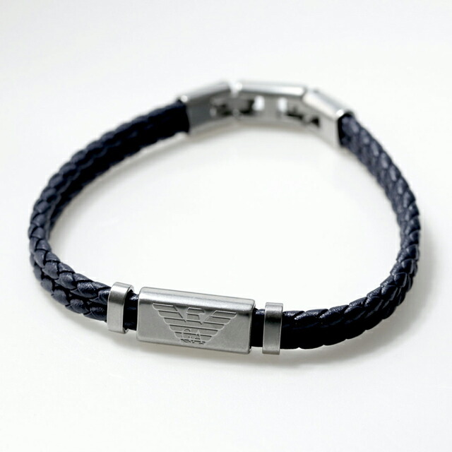 エンポリオ アルマーニ ブレスレット メンズ ブランド EMPORIO ARMANI レザー 2重巻き ステンレススチール レザー EGS2995040 シルバー ネイビー アクセサリー
