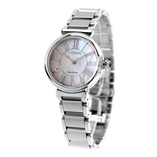 シチズン エル ROUND Collection エコドライブ 腕時計 ブランド レディース ダイヤモンド ソーラー CITIZEN L EM1060-87Y アナログ ホワイトシェル 白 おしゃれ 防水 軽い 華奢 かわいい プレゼント 女性 実用的