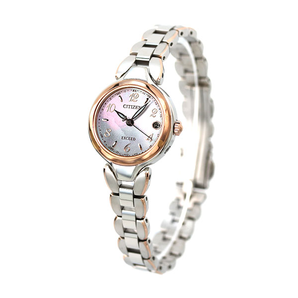 シチズン エクシード エコドライブ電波 チタン 電波ソーラー レディース 腕時計 ソーラー電波腕時計 ソーラー電波時計 ES9474-59W CITIZEN EXCEED ホワイトシェル ピンクゴールド 高級 ブランド おしゃれ 防水 軽い 華奢 かわいい プレゼント 女性 実用的