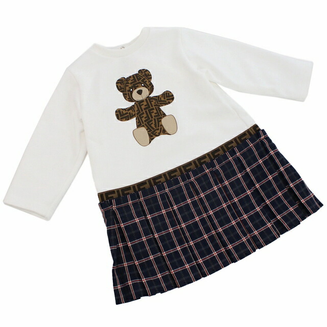 子供服 キッズ 女の子 男の子 高級 ブランド 出産祝い ギフト おしゃれ フェンディ ワンピース ベビー FENDI イタリア BFB423 ホワイト系 ネイビー系 ウェア 選べるモデル