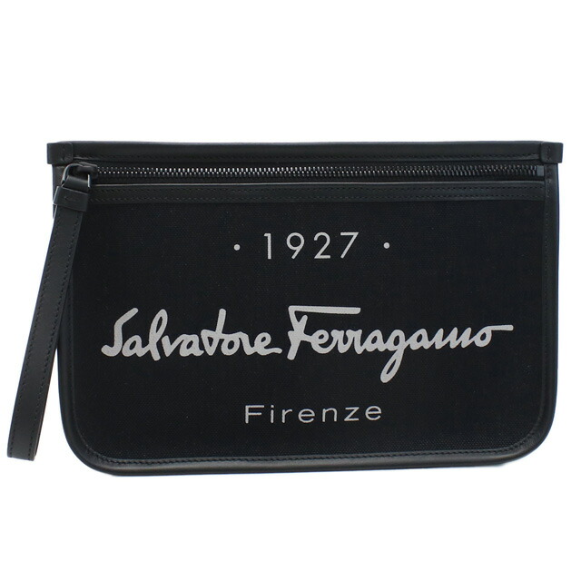 フェラガモ クラッチバッグ メンズ FERRAGAMO ポリアミド コットン ポリウレタン レザー イタリア 24-0971 ブラック バッグ ビジネス 軽量 小さめ ミニバッグ ブランド 高級 おしゃれ プレゼント 男性 実用的 かっこいい