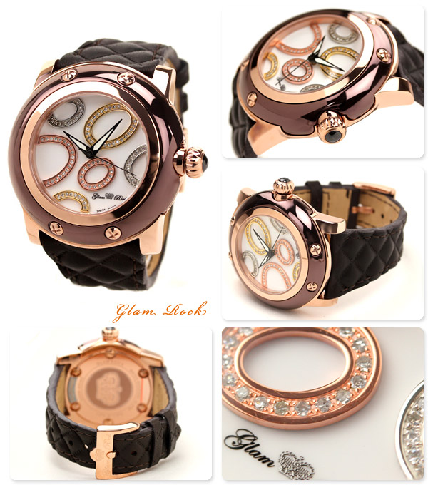 グラムロック 時計 Glam Rock マイアミ MIAMI スペシャルエディション SPECIAL EDITION Matelasse Leahter シルバー ダイヤモンド ローズゴールド ブラウンレザー GR80013 腕時計 ブランド おしゃれ 防水 かわいい プレゼント 女性 実用的