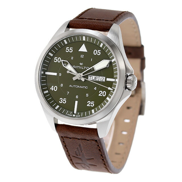 ハミルトン カーキ アビエーション カーキ パイロット デイデイト オートマティック 42mm 自動巻き 腕時計 メンズ HAMILTON H64635560 アナログ グリーン ブラウン スイス製 ブランド おしゃれ 防水 プレゼント 男性 実用的