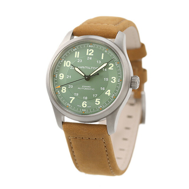 ハミルトン カーキ フィールド チタニウム オート 38mm 自動巻き 腕時計 メンズ チタン 革ベルト HAMILTON H70205860 アナログ グリーン ライトブラウン スイス製 ブランド おしゃれ 防水 プレゼント 男性 実用的