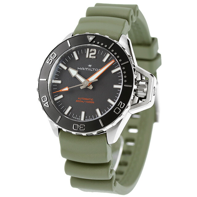 ハミルトン カーキ ネイビー オープンウォーター オート 41mm 自動巻き 腕時計 メンズ HAMILTON H77455331 アナログ ブラック モスグリーン 黒 スイス製 ブランド おしゃれ 防水 プレゼント 男性 実用的