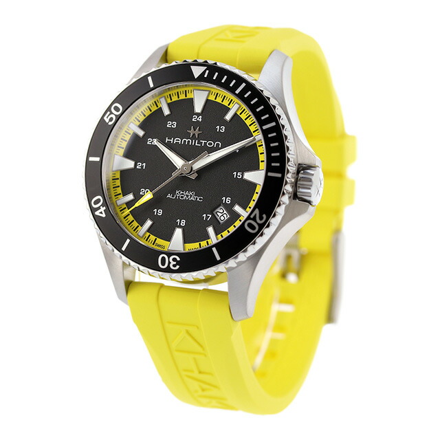 ハミルトン カーキ ネイビー スキューバ オート 40mm 自動巻き 腕時計 メンズ レディース HAMILTON H82395332 アナログ ブラック イエロー 黒 スイス製 ブランド おしゃれ 防水 プレゼント 実用的