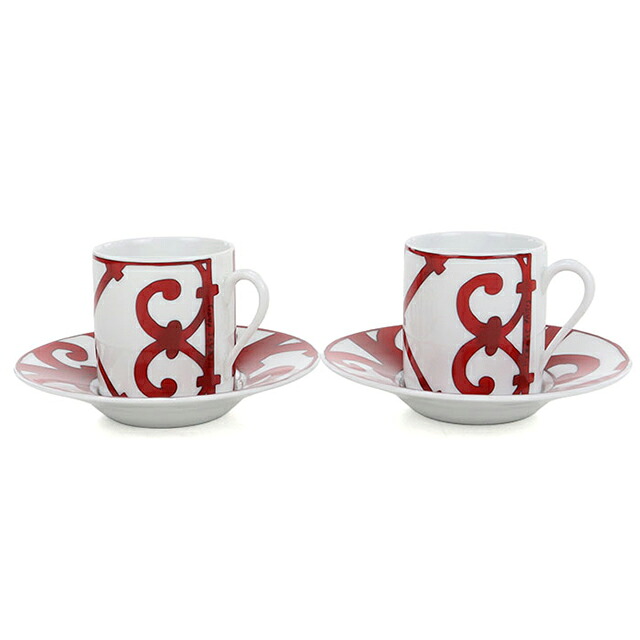 エルメス コーヒーカップ&ソーサー ブランド HERMES Guadalquivir(ガダルキヴィール) コーヒーC/Sペア 11017 レッド