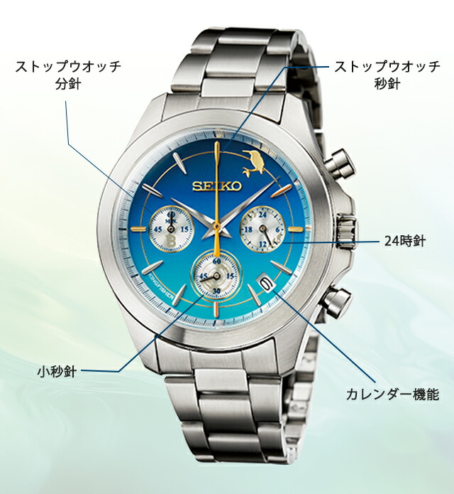 日本野鳥の会 創立90周年記念 翡翠ウオッチ セイコー コラボウオッチ クオーツ 電池式 腕時計 ブランド メンズ 数量限定 クロノグラフ 51396 多針アナログ コバルトブルーグラデーション 日本製 おしゃれ 防水 プレゼント 男性 実用的