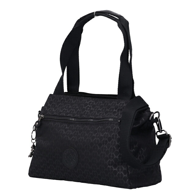 キプリング ハンドバッグ レディース ブランド Kipling エリシア ロゴ ワンポイント 総柄 2WAY K43793-K59 Signature Emb 黒 軽量 小さめ 手提げ 高級 おしゃれ プレゼント 女性 実用的 かわいい