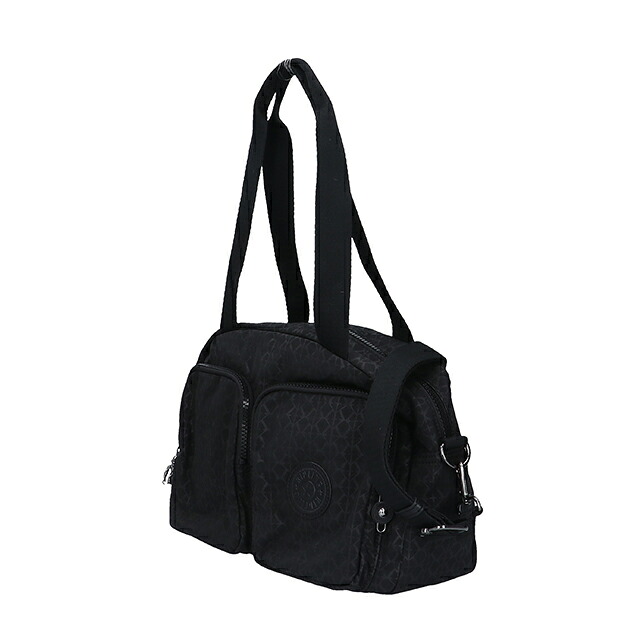 キプリング ボストンバッグ レディース ブランド Kipling クールデフィア ロゴ ワンポイント 総柄 2WAY KI6017-K59 Signature Emb 黒 手提げ 高級 おしゃれ プレゼント 女性 実用的 かわいい
