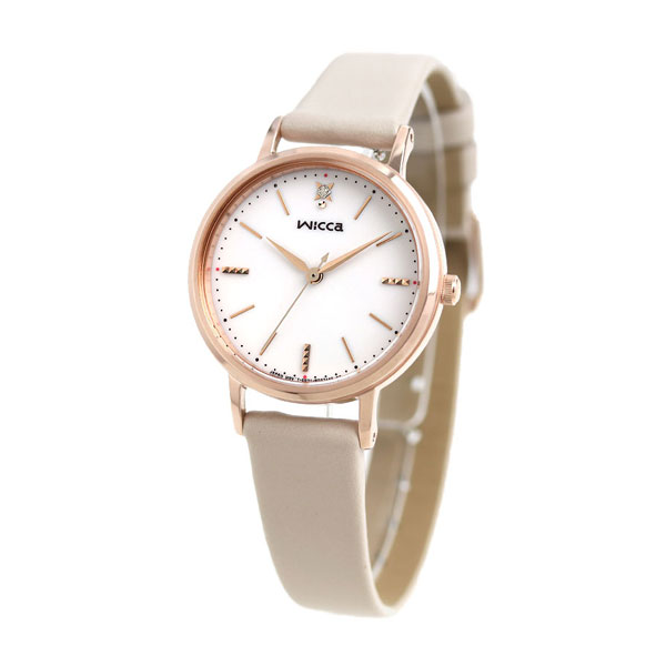 シチズン ウィッカ ダイヤモンド ソーラー レディース 腕時計 KP5-166-10 CITIZEN wicca ホワイト ベージュ 革ベルト 時計 ブランド おしゃれ 防水 軽い 華奢 かわいい プレゼント 女性 実用的