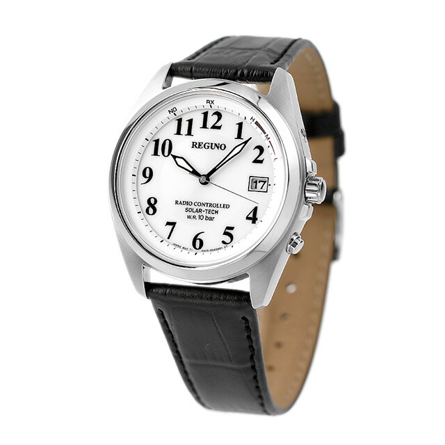 シチズン レグノ ソーラーテック 電波ソーラー 腕時計 ソーラー電波腕時計 ソーラー電波時計 メンズ 革ベルト CITIZEN REGUNO KS3-115-20 アナログ ホワイト ブラック 黒 ブランド おしゃれ 防水 プレゼント 男性 実用的