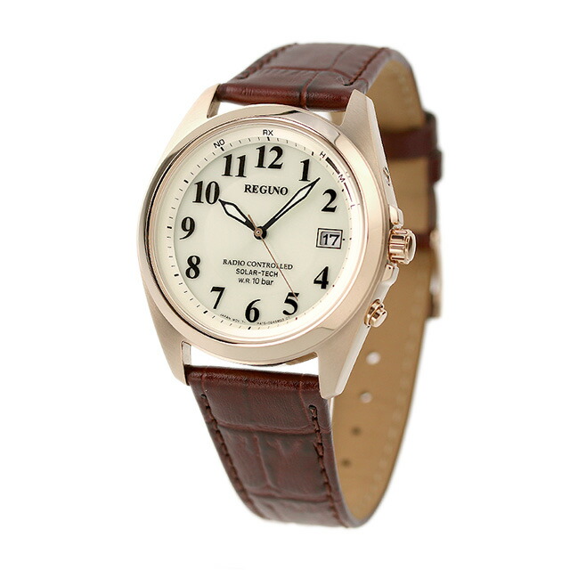シチズン レグノ ソーラーテック 電波ソーラー 腕時計 ソーラー電波腕時計 ソーラー電波時計 メンズ 革ベルト CITIZEN REGUNO KS3-123-80 アナログ ゴールド ブラウン ブランド おしゃれ 防水 プレゼント 男性 実用的