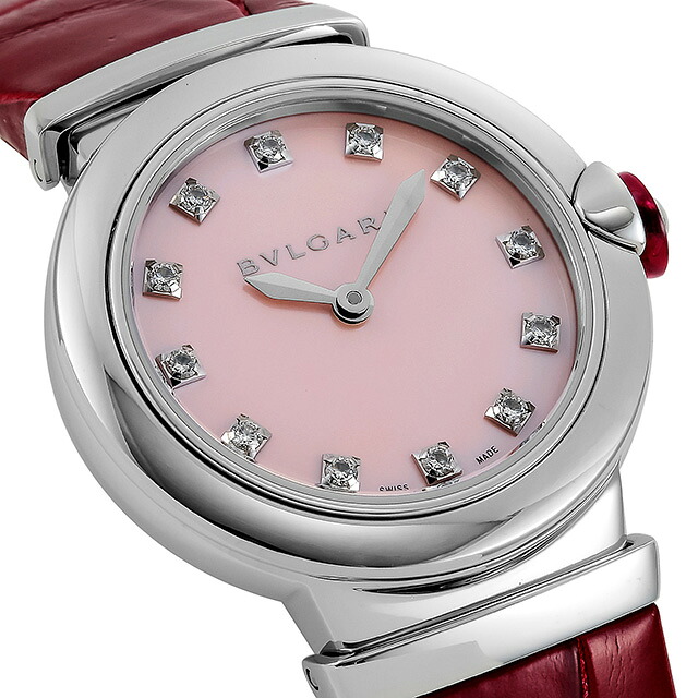 ブルガリ ルチェア クオーツ 腕時計 レディース ダイヤモンド BVLGARI LU28C2SL/12 アナログ ピンクシェル レッド 赤 スイス製 高級 ブランド おしゃれ 防水 軽い 華奢 かわいい プレゼント 女性 実用的