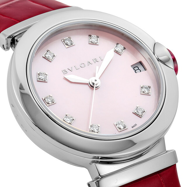 ブルガリ ルチェア 自動巻き 腕時計 レディース ダイヤモンド BVLGARI LU33C2SLD/11 ピンクパール レッド 赤 スイス製 高級 ブランド おしゃれ 防水 軽い 華奢 かわいい プレゼント 女性 実用的