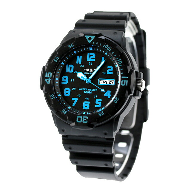 カシオ 腕時計 チープカシオ デイデイト 海外モデル オールブラック ブルー CASIO アウトドア MRW-200H-2BVDF チプカシ 時計 ブランド おしゃれ 防水 小さい 軽い かっこいい プレゼント 男性 実用的