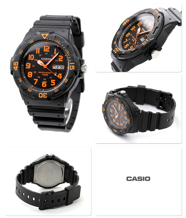 カシオ 腕時計 チープカシオ デイデイト 海外モデル オールブラック オレンジ CASIO アウトドア MRW-200H-4BVDF チプカシ 時計 ブランド おしゃれ 防水 小さい 軽い かっこいい プレゼント 男性 実用的