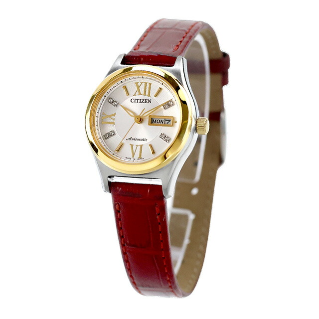 シチズン コレクション メカニカル デイ＆デイト 自動巻き 腕時計 ブランド レディース CITIZEN COLLECTION PD7166-03A アナログ ホワイト レッド 白 日本製 おしゃれ 防水 軽い 華奢 かわいい プレゼント 女性 実用的