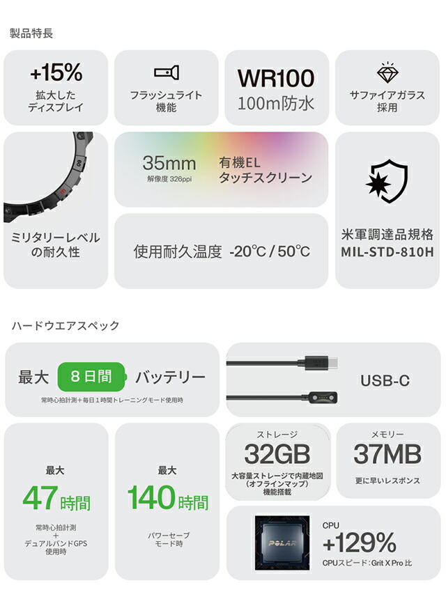 ポラール Grit X2 Pro ナイトブラック 充電式クオーツ スマートウォッチ ブランド メンズ レディース Bluetooth POLAR 900110283 デジタル ブラック グリット エックスツー プロ プレゼント 実用的