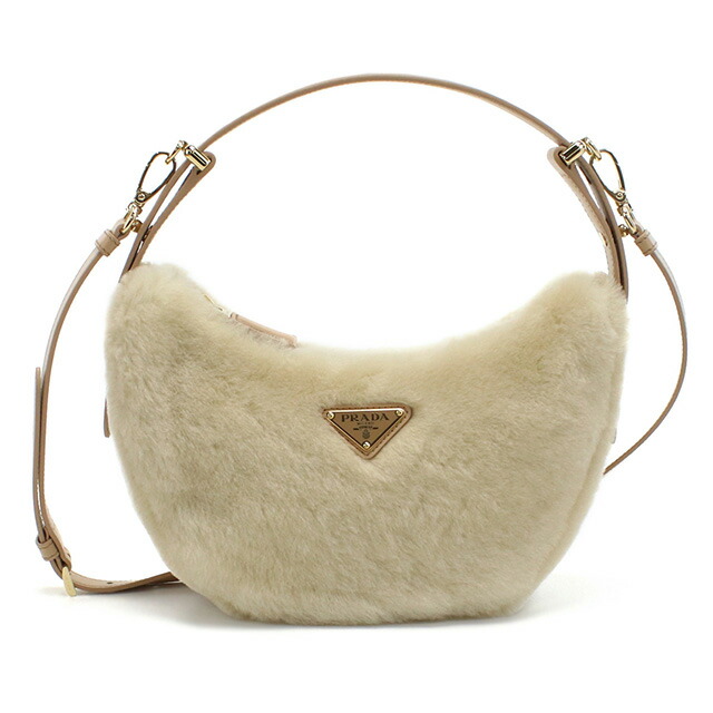 プラダ ショルダーバッグ セミショルダー レディース PRADA MONTONE フェイクファー、レザー イタリア 1BC194 ECRU+NOISETTE ベージュ系 バッグ 斜めがけ ブランド 高級 おしゃれ プレゼント 女性 実用的 かわいい