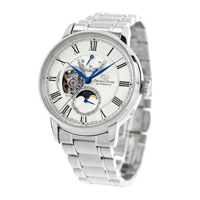 オリエントスター Classic Collection M45 F7 Mechanical Moon Phase 自動巻き 腕時計 ブランド メンズ ムーンフェイズ オープンハート 替えベルト ORIENT STAR RK-BT0001S ホワイト 白 おしゃれ 防水 プレゼント 男性 実用的