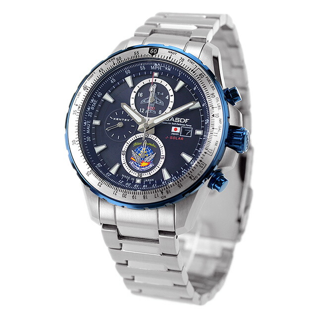 ケンテックス 腕時計 ブルーインパルス ソーラープロ 43mm クロノグラフ ソーラー メンズ S802M-03 Kentex ダークブルー シルバー ブランド おしゃれ 防水 プレゼント 男性 実用的