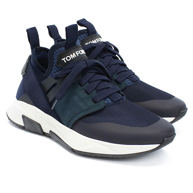 トム フォード スニーカー メンズ ブランド TOM FORD ポリエステル ポリアミド ビスコース コットン スニーカー イタリア J1100T ネイビー系 選べるモデル プレゼント 実用的