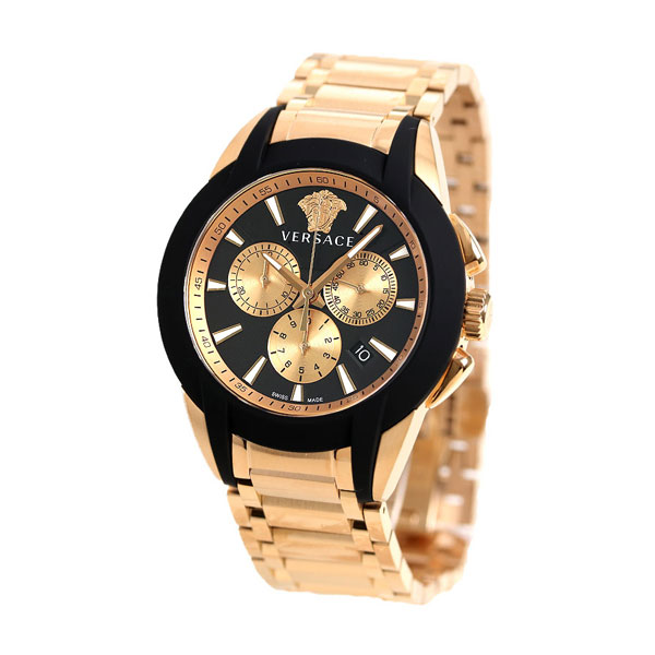 ヴェルサーチ 時計 メンズ 腕時計 キャラクター クロノグラフ スイス製 VEM800318 VERSACE ブラック ピンクゴールド 新品 高級 ブランド おしゃれ 防水 プレゼント 男性 実用的