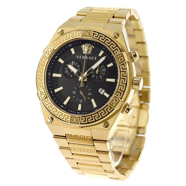 ヴェルサーチ スポーティー グレカ クオーツ 腕時計 メンズ クロノグラフ VERSACE VESO00922 アナログ ブラック ゴールド 黒 スイス製 高級 ブランド おしゃれ 防水 プレゼント 男性 実用的