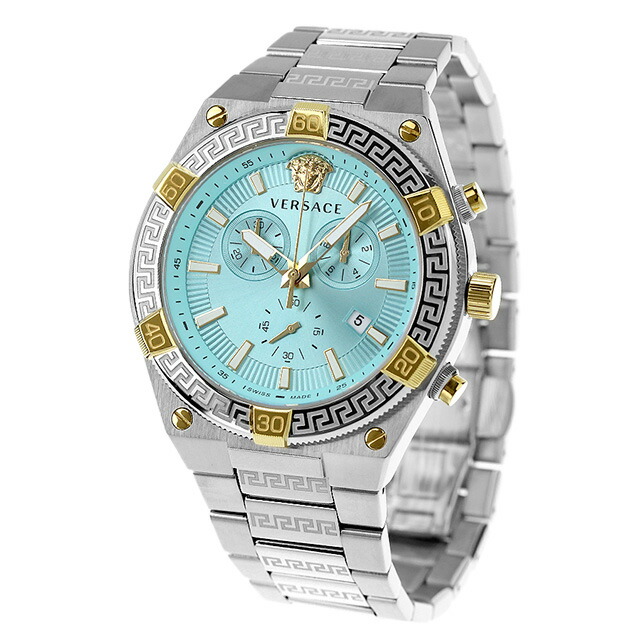 ヴェルサーチ スポーティー グレカ クオーツ 腕時計 メンズ クロノグラフ VERSACE VESO01223 アナログ ライトブルー スイス製 高級 ブランド おしゃれ 防水 プレゼント 男性 実用的