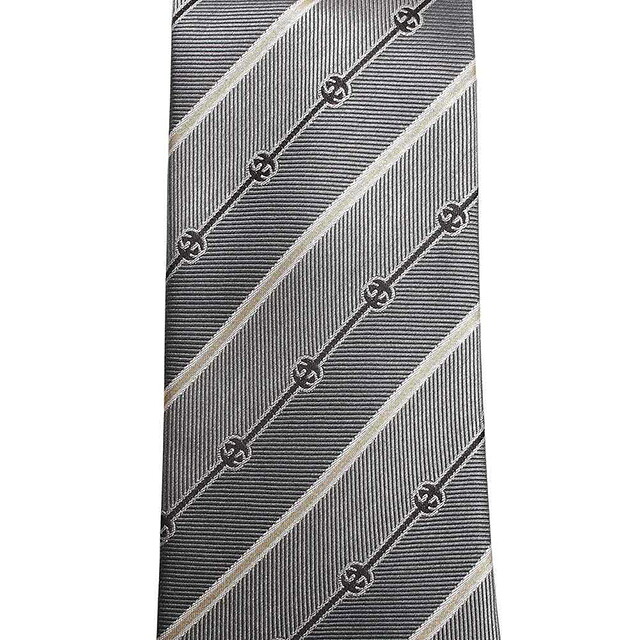 グッチ GUCCI ネクタイ 499696-4B002-1265 メンズ レジメ ストライプ シルク グレー、ゴールド ネクタイ ブランド