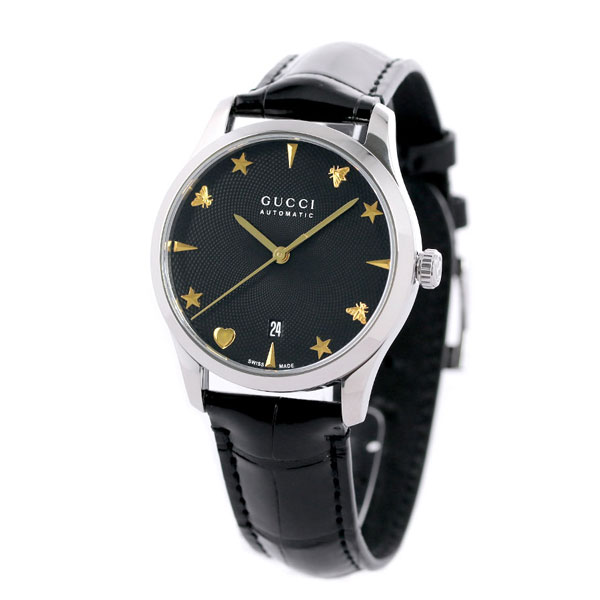 グッチ 時計 Gタイムレス 38mm 自動巻き メンズ レディース 腕時計 YA126469A GUCCI G-TIMELESS ブラック 革ベルト 高級 ブランド おしゃれ 防水 プレゼント 実用的