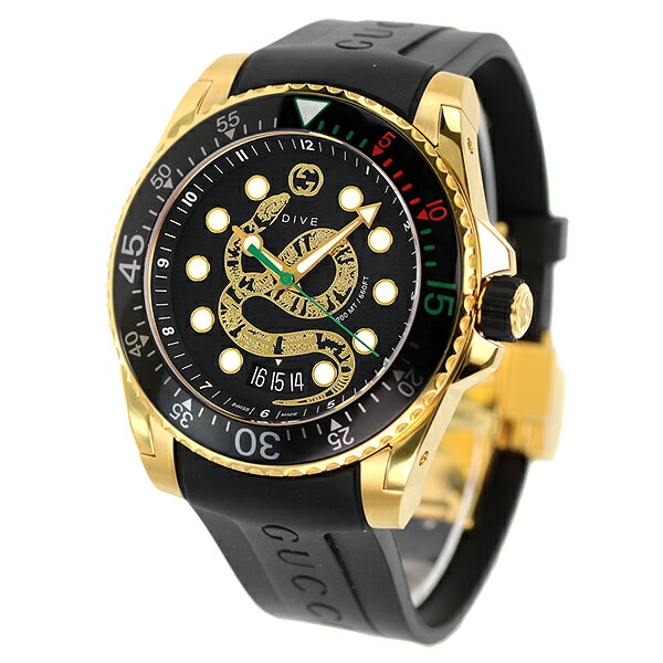 グッチ 時計 ダイヴ 48mm 蛇 スイス製 クオーツ メンズ 腕時計 YA136219 GUCCI ブラック 高級 ブランド おしゃれ 防水 プレゼント 男性 実用的