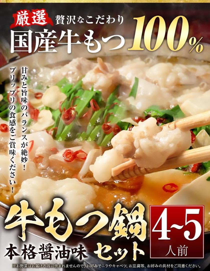 もつ鍋 4～5人前 本格醤油味 国産 牛 もつ 500g ちゃんぽん麺 付き 醤油 ちゃんぽん 冷凍 博多 福岡 1-5営業日以内に発送予定（土日祝除く）