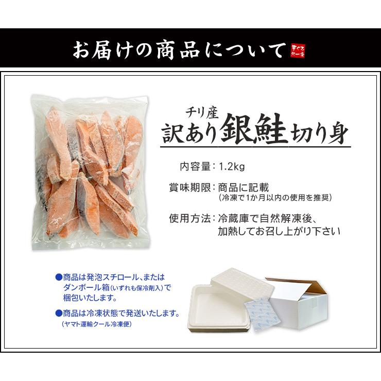 訳あり 銀鮭切り身 1.2kg 無塩 加熱用 チリ産 チャック袋入り 送料無料 [[無塩_B級銀鮭切り身1.2kg]超速（ちょうそく）発送 1-3営業日以内に発送予定 土日祝除く