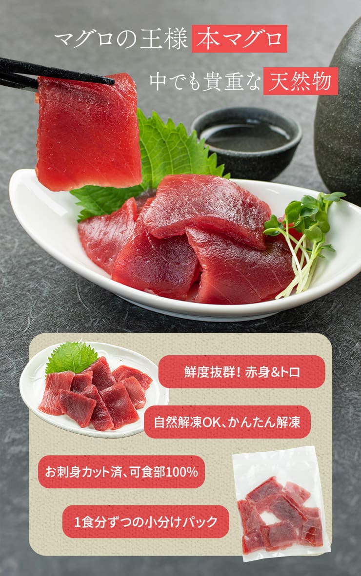 天然 本マグロ 切り落とし 800g(80g×10パック) お刺身用 可食部100％ [天然本マグロ切り落とし80g-10p]
