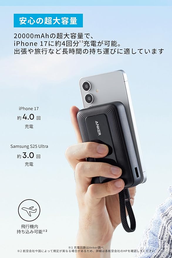 Anker Zolo Power Bank (20000mAh, 45W, Built-In USB-Cケーブル) ホワイト
