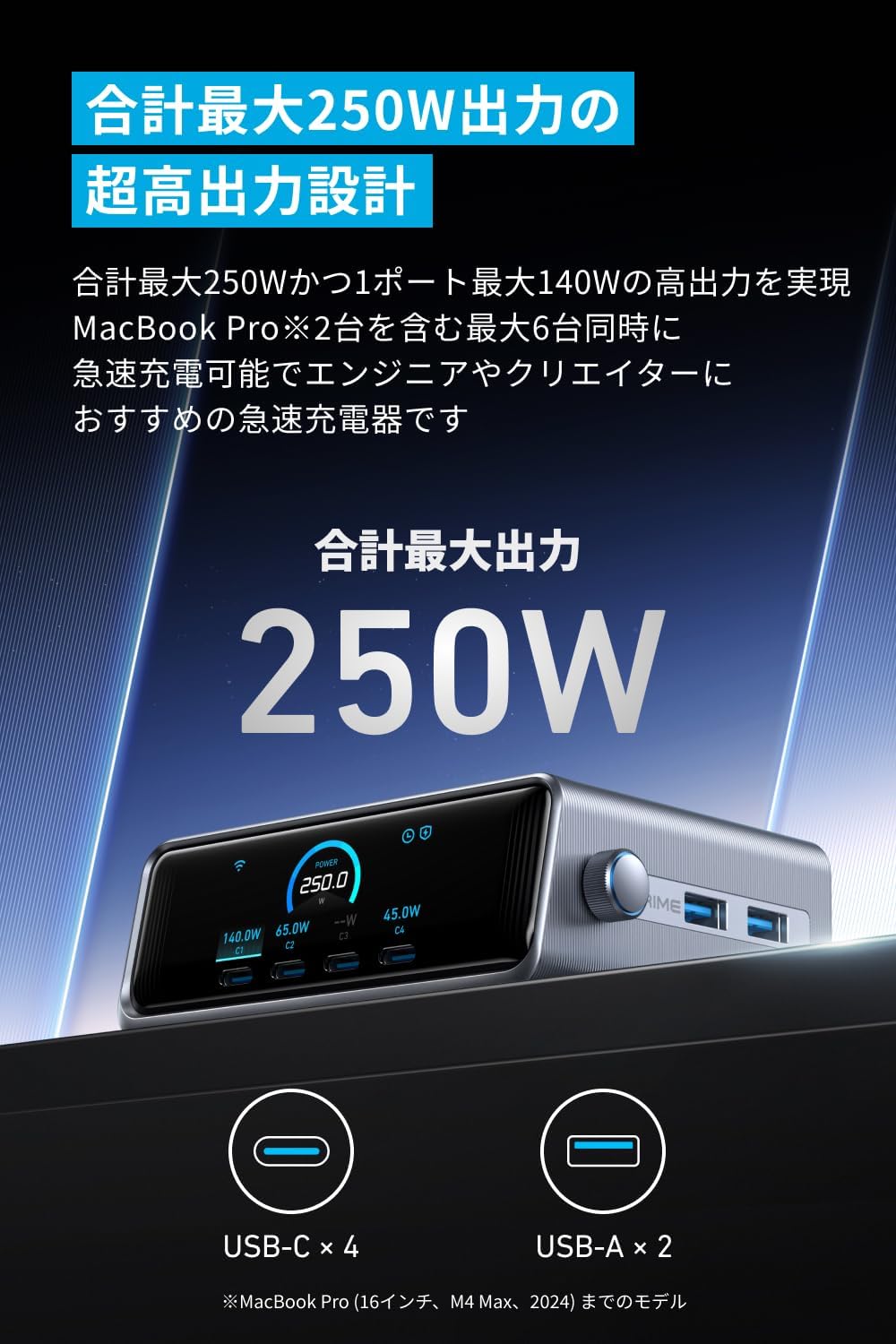 Anker Prime Charger (250W, 6 Ports, GaN)