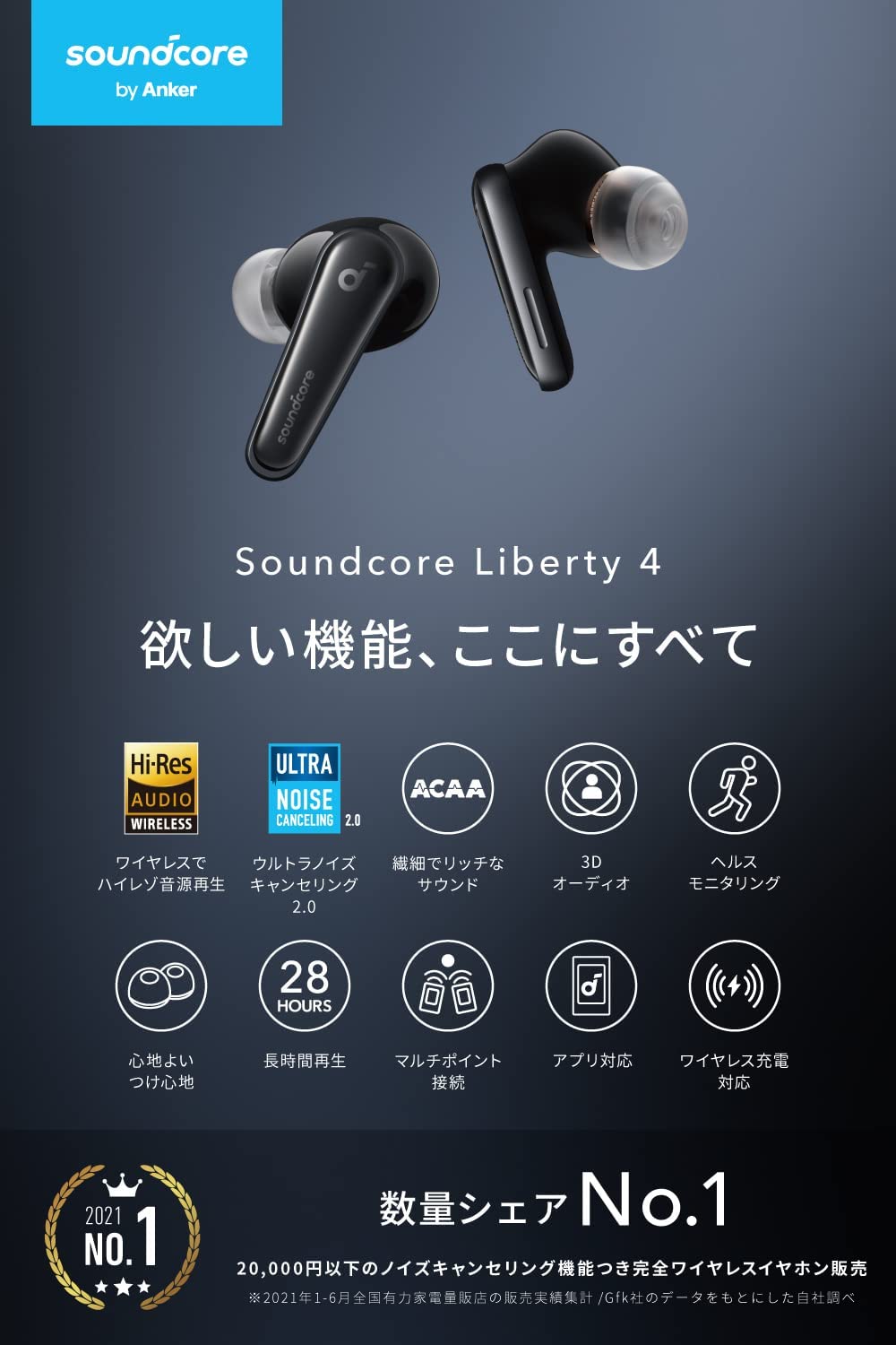 Soundcore Liberty 4 ミッドナイトブラック