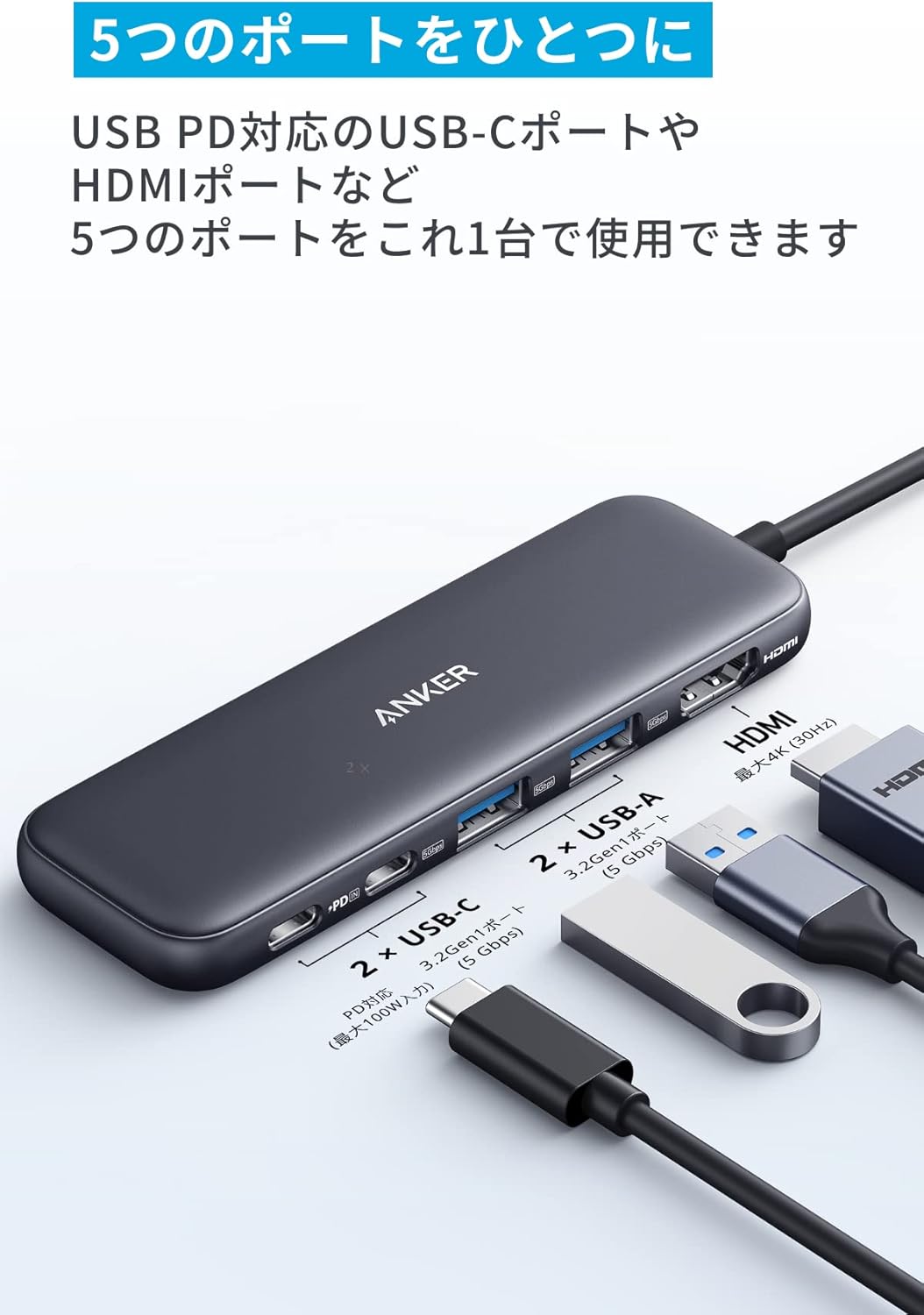 Anker 332 USB-C ハブ (5-in-1)