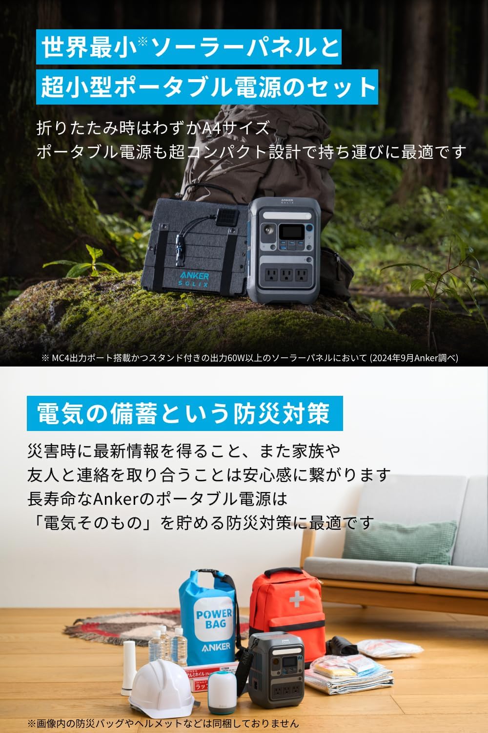 Anker Solix C300 Portable Power Station (ダークグレー) with Anker Solix PS60 Compact Portable Solar Panel