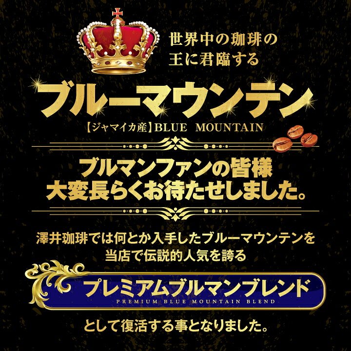 澤井珈琲 世界が認めた最高級、ブルーマウンテンの贅沢 プレミアム ブルマンブレンド 500g×2袋 中挽き