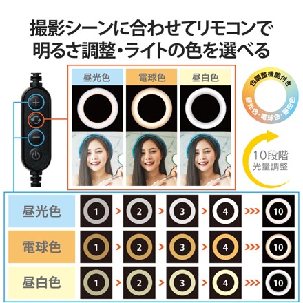 〈エレコム〉 LEDリングライト(16cm/ミニ三脚付き)