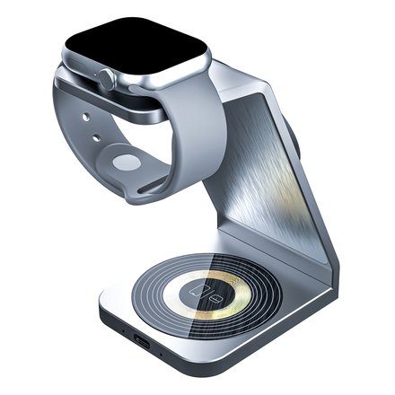 MICRODIA SNAPSTATION Aluminaire 23W 3-in-1 Wireless Charging Station w/Transparant Housing シルバー 52005