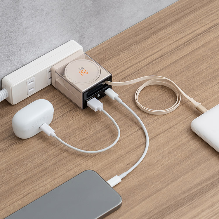 Life on Products ライフオンプロダクツ USB急速充電器 USB PD （パワーデリバリー）対応 35W コード巻取式 ベージュ LCAEA020
