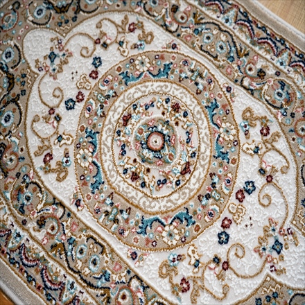 トルコ製 ウィルトン織り インテリアマット ロザリオ 70×120cm ベージュ