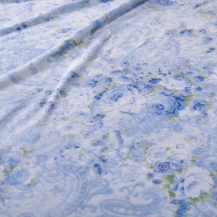 西川 バラ柄ロング毛布 シングルサイズ 150×250cm ブルー
