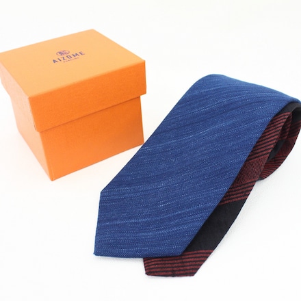 これいい和 日本の織物ネクタイ　藍染　～ 多摩織 ～　赤黒 ※他色あり
